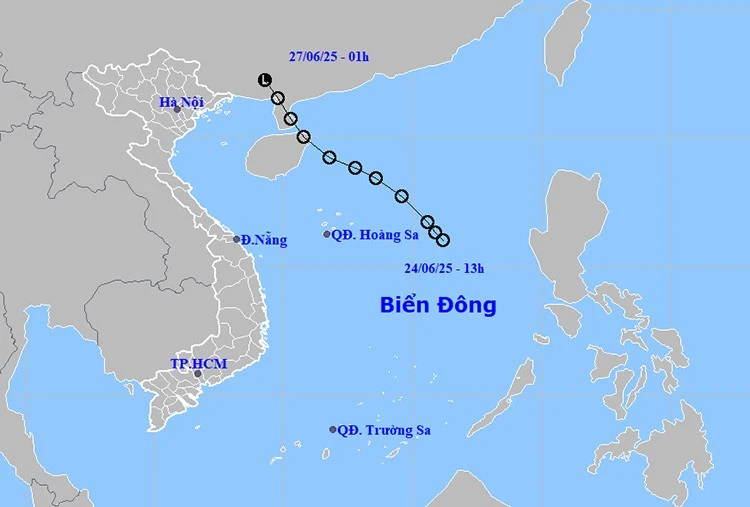 Đường đi và vị trí của áp thấp nhiệt đới. Ảnh: thoitietvietnam