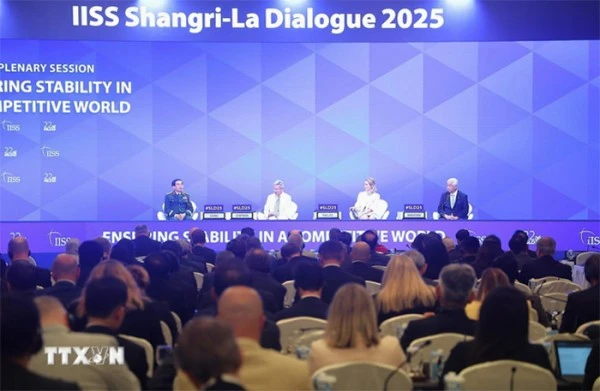 Đại tướng Phan Văn Giang, Bộ trưởng Bộ Quốc Phòng Việt Nam, phát biểu tại Đối thoại Shangri-La lần thứ 22. (Ảnh: Tất Đạt/TTXVN)