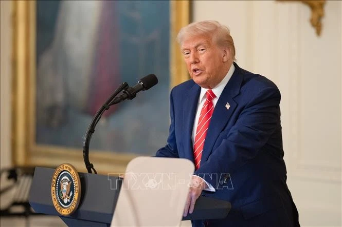 Tổng thống Mỹ Donald Trump phát biểu tại Nhà Trắng, Washington, D.C. Ảnh: THX/TTXVN