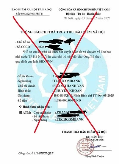 Công văn giả mạo Bảo hiểm xã hội thành phố Hà Nội. (Ảnh: HSS)