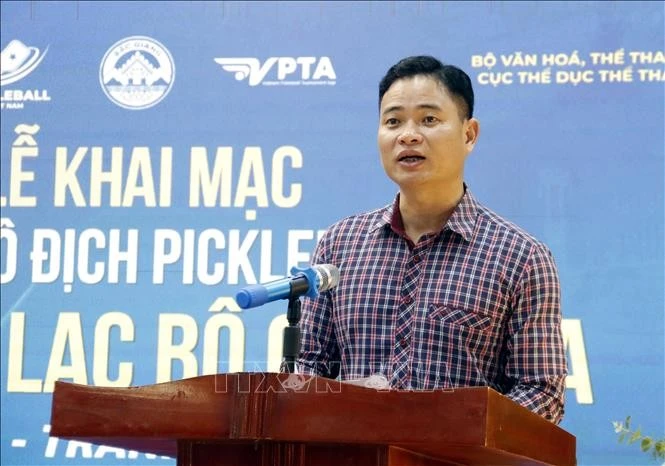 Giám đốc Sở Văn hóa, Thể thao và Du lịch tỉnh Bắc Giang Trương Quang Hải, Trưởng Ban Tổ chức giải phát biểu khai mạc. Ảnh: Đồng Thúy/TTXVN
