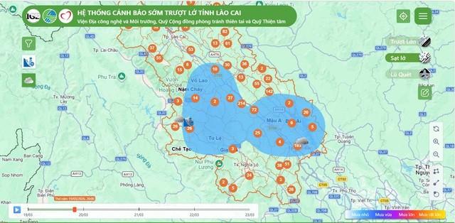 Các điểm cảnh báo mưa lớn và nguy cơ sạt lở ở Lào Cai.