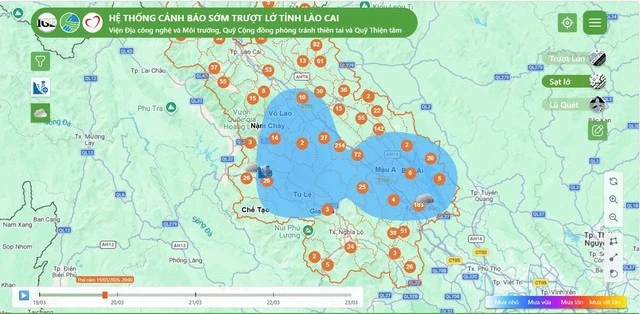 Các điểm cảnh báo mưa lớn và nguy cơ sạt lở ở Lào Cai.