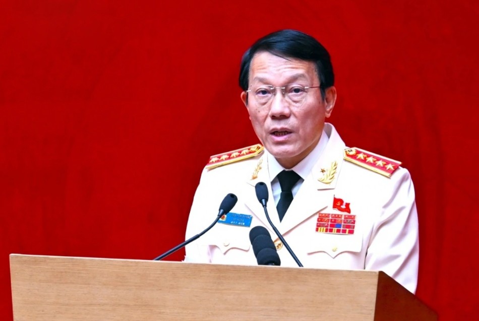 Đại tướng Lương Tam Quang, Ủy viên Bộ Chính trị, Bí thư Đảng ủy Công an Trung ương, Bộ trưởng Bộ Công an phát biểu tại phiên trù bị Đại hội. 3-10-bo-cong-an2.jpg
