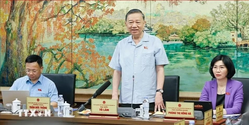 Tổng Bí thư, Chủ tịch nước Tô Lâm, Đại biểu Quốc hội Đoàn TP Hà Nội phát biểu tại cuộc họp tổ sáng nay (4/8) (ảnh: TTXVN)