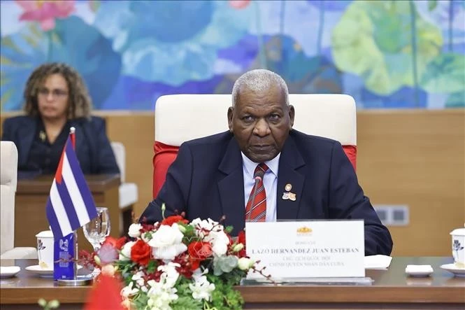 Chủ tịch Quốc hội Cuba Esteban Lazo Hernández phát biểu.