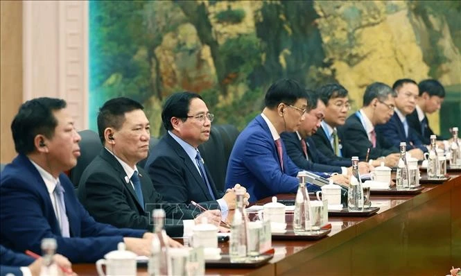 Thủ tướng Phạm Minh Chính phát biểu tại cuộc hội kiến Tổng Bí thư, Chủ tịch nước Trung Quốc Tập Cận Bình.