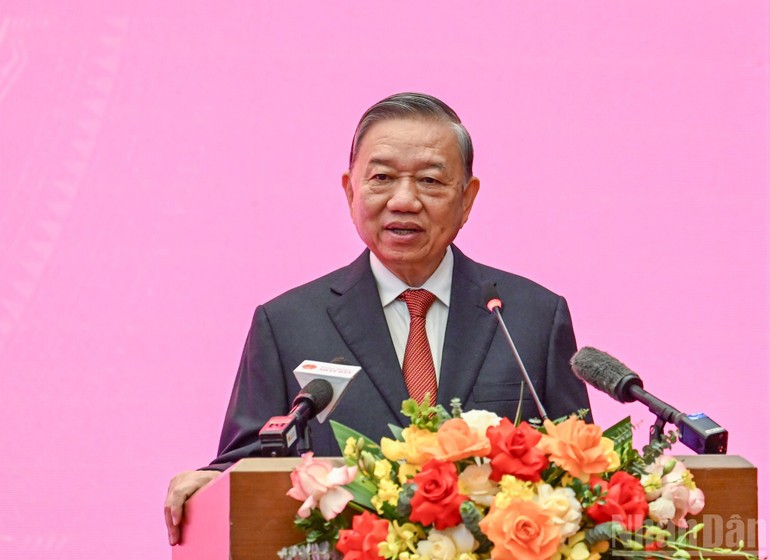 Tổng Bí thư Tô Lâm phát biểu tại buổi lễ.