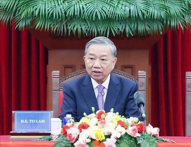 Tổng Bí thư Tô Lâm phát biểu tại buổi tiếp Trưởng đoàn các nước tham dự Lễ mở ký Công ước Hà Nội. (Ảnh: Thống Nhất/TTXVN) Tổng Bí thư Tô Lâm phát biểu tại buổi tiếp Trưởng đoàn các nước tham dự Lễ mở ký Công ước Hà Nội. (Ảnh: Thống Nhất/TTXVN)
