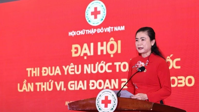 Chủ tịch Hội Chữ thập đỏ Việt Nam Đỗ Thị Thu Thảo phát biểu.