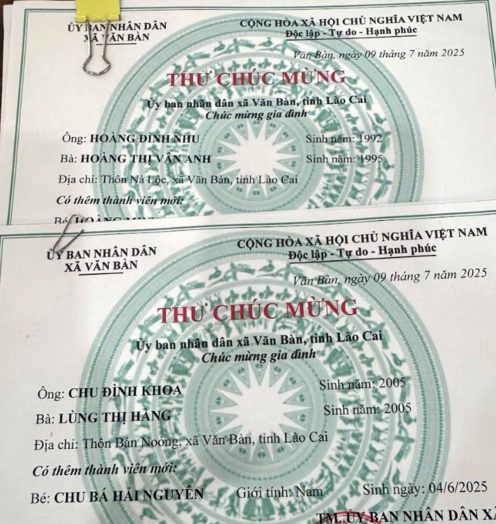 Thư chúc mừng của UBND xã Văn Bàn. 11-7-thhucmung.jpg
