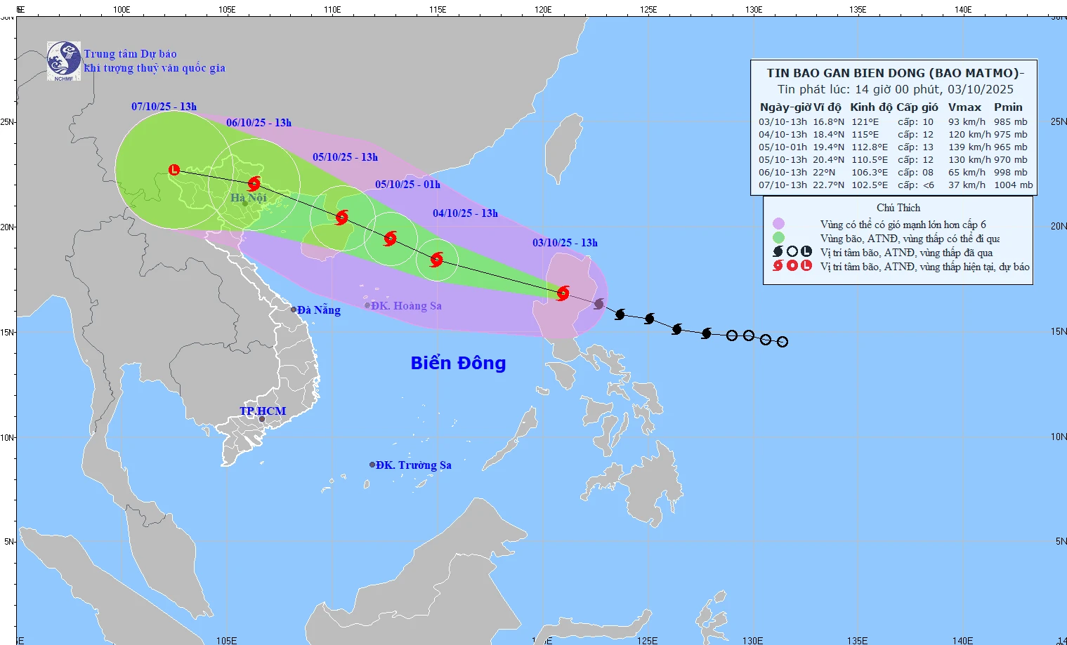 Dự kiến đường đi của bão Matmo.