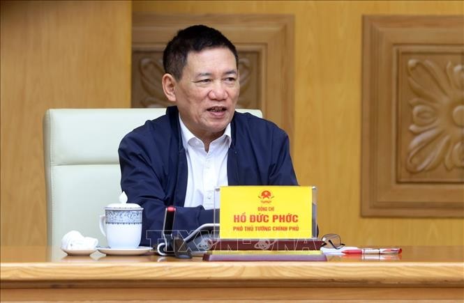 Phó Thủ tướng Hồ Đức Phớc phát biểu tại điểm cầu trụ sở Chính phủ.