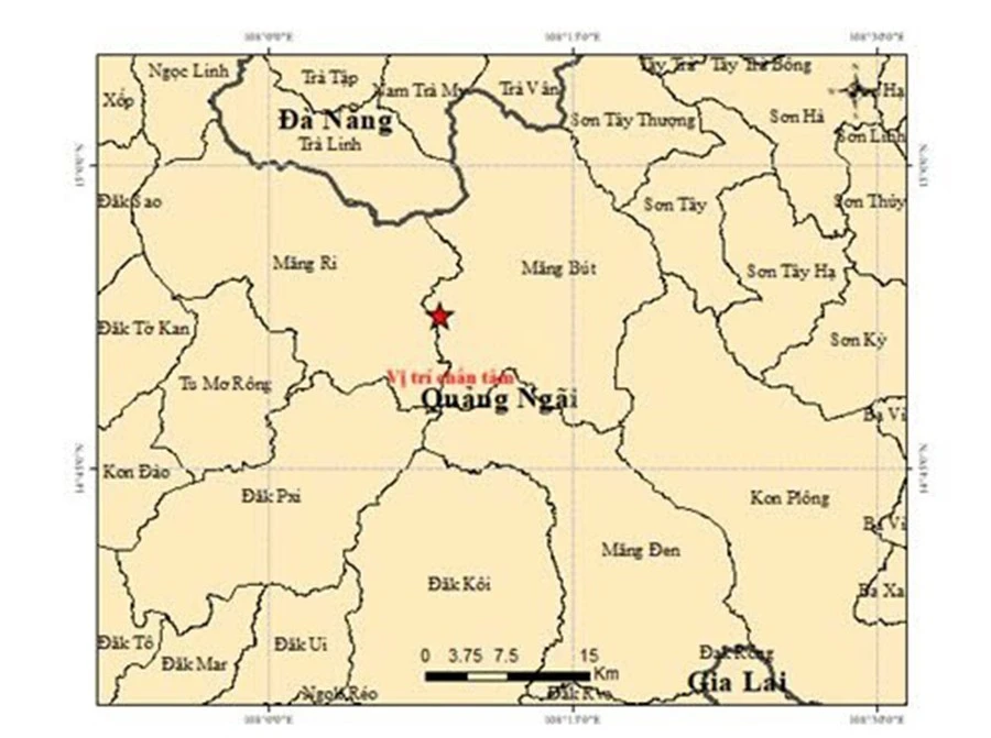 Vị trí tâm chấn một vào rạng sáng 13-10.