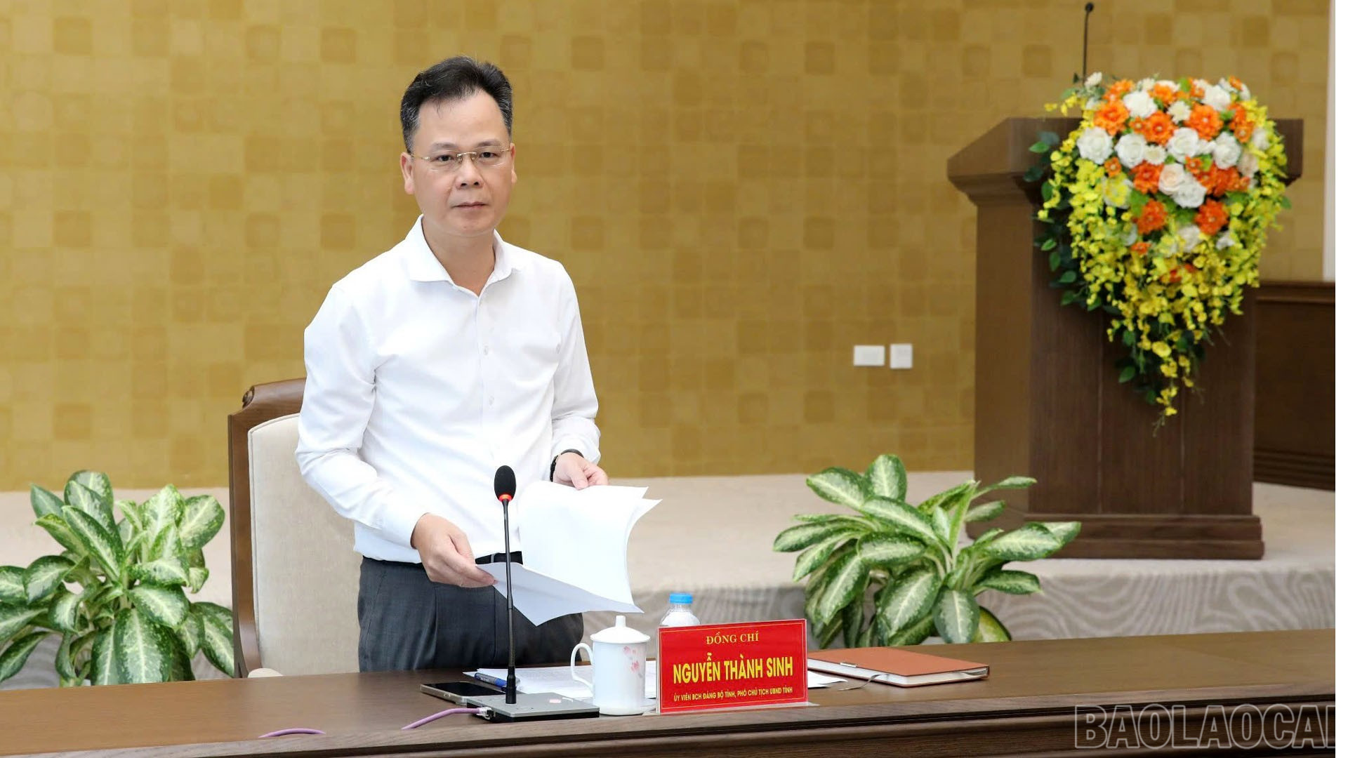 Đồng chí Nguyễn Thành Sinh - Phó Chủ tịch UBND tỉnh phát biểu kết luận cuộc họp. baolaocai-br_31-10-ong-sinh2.jpg