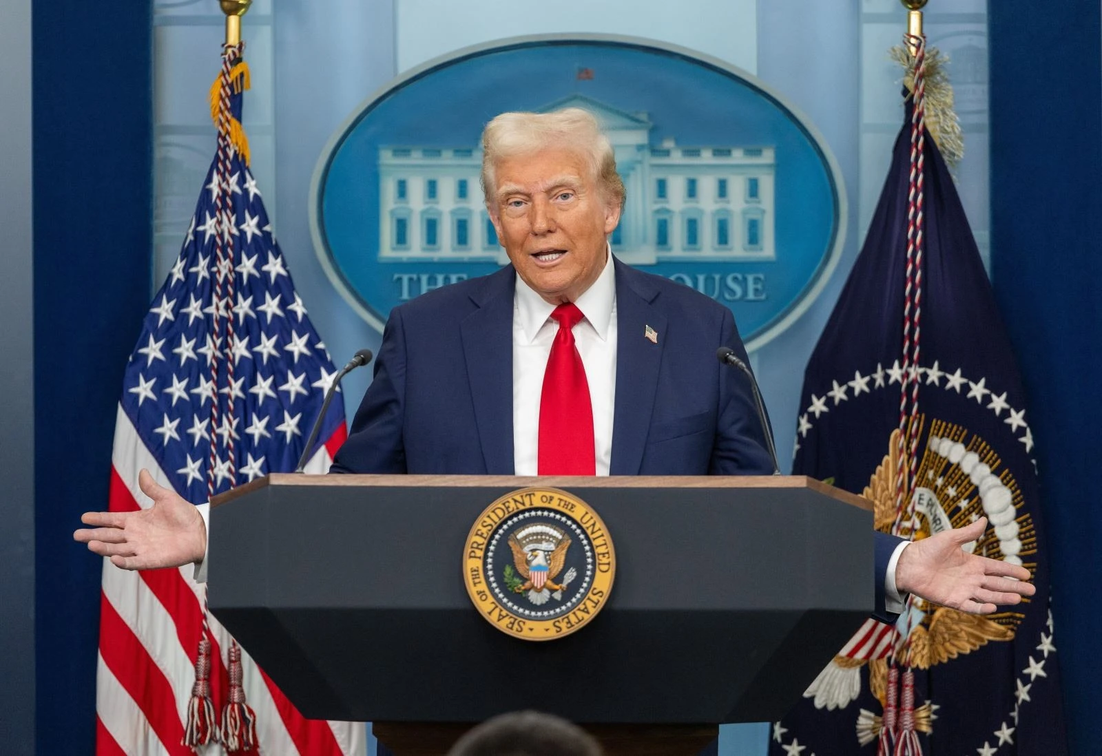 Tổng thống Mỹ Donald Trump phát biểu tại Nhà Trắng ở Washington, D.C. Ảnh: THX/TTXVN