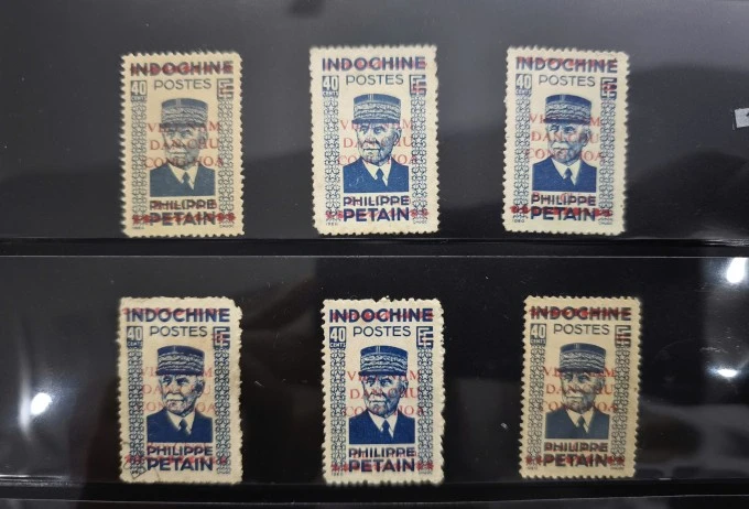 Tem Đông Dương in hình Petain được in đè chữ VIET NAM DAN CHU CONG HOA để dùng sau 2/9/2945.