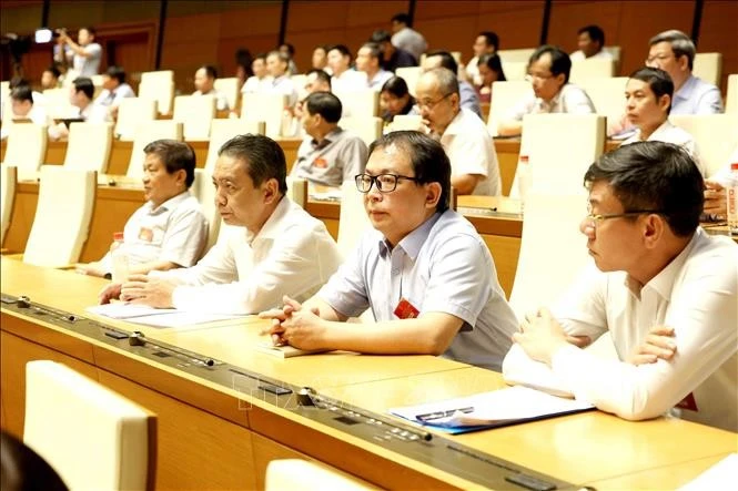 Đại biểu dự hội nghị tại điểm cầu trung tâm - Hội trường Diên Hồng, Nhà Quốc hội (Hà Nội). Ảnh: Phương Hoa/TTXVN