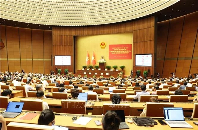 Toàn cảnh hội nghị tại điểm cầu trung tâm - Hội trường Diên Hồng, Nhà Quốc hội (Hà Nội). Ảnh: Phương Hoa/TTXVN