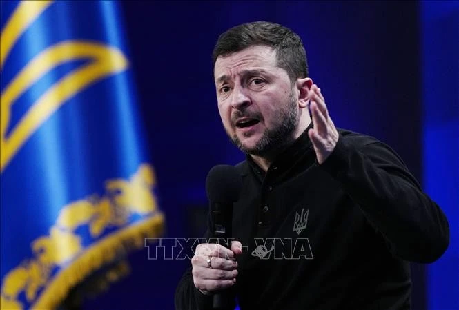 Tổng thống Ukraine Volodymyr Zelensky phát biểu với báo giới tại Kiev. Ảnh tư liệu