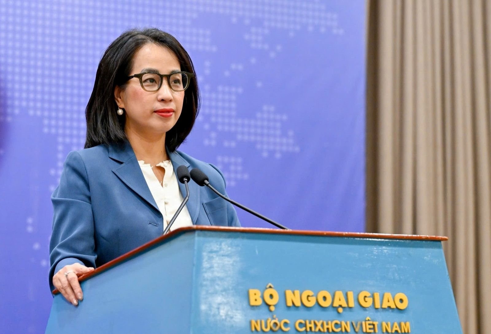 Người phát ngôn Bộ Ngoại giao Phạm Thu Hằng tại họp báo thường kỳ Bộ Ngoại giao chiều 19/3.