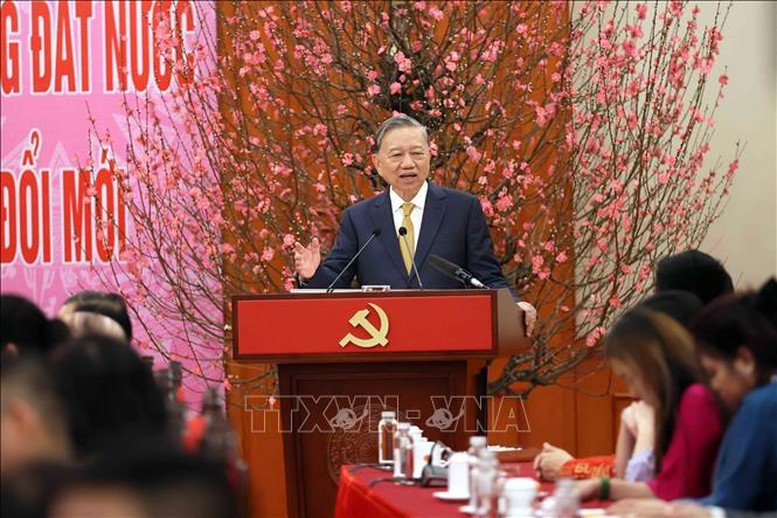 Tổng Bí thư Tô Lâm phát biểu tại buổi gặp mặt.