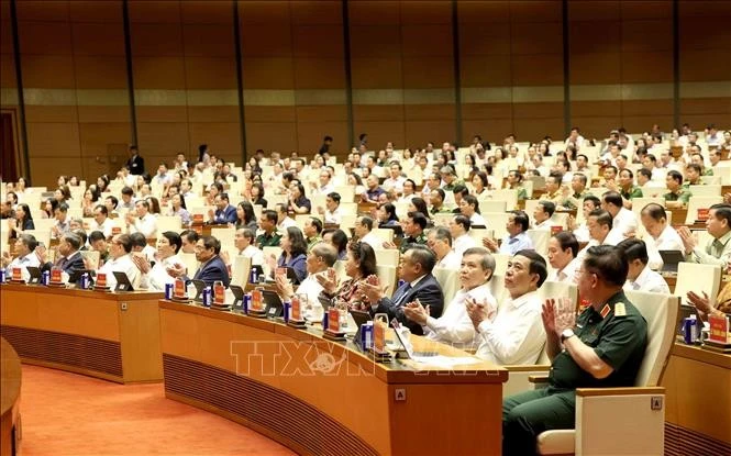 Các đồng chí Lãnh đạo, nguyên Lãnh đạo Đảng, Nhà nước và đại biểu dự hội nghị tại điểm cầu trung tâm - Hội trường Diên Hồng, Nhà Quốc hội (Hà Nội). Ảnh: Phương Hoa/TTXVN