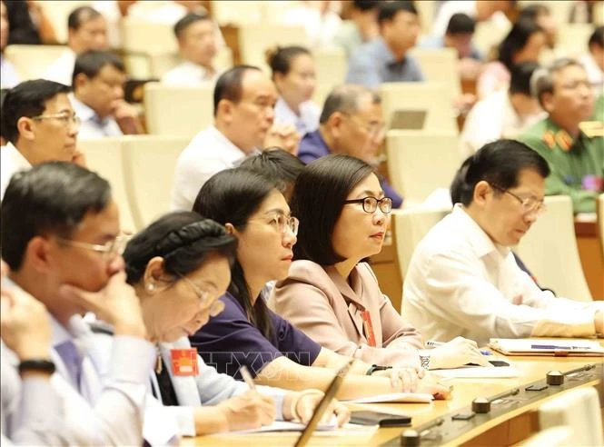 Đại biểu dự hội nghị tại điểm cầu trung tâm - Hội trường Diên Hồng, Nhà Quốc hội (Hà Nội). Ảnh: Phương Hoa/TTXVN