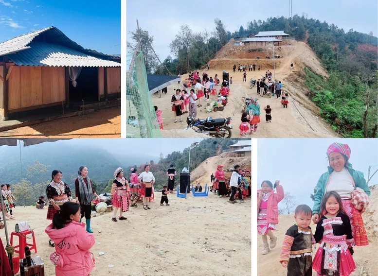 Người dân thôn Sán Trá, xã Hạnh Phúc tại khu tái định cư.