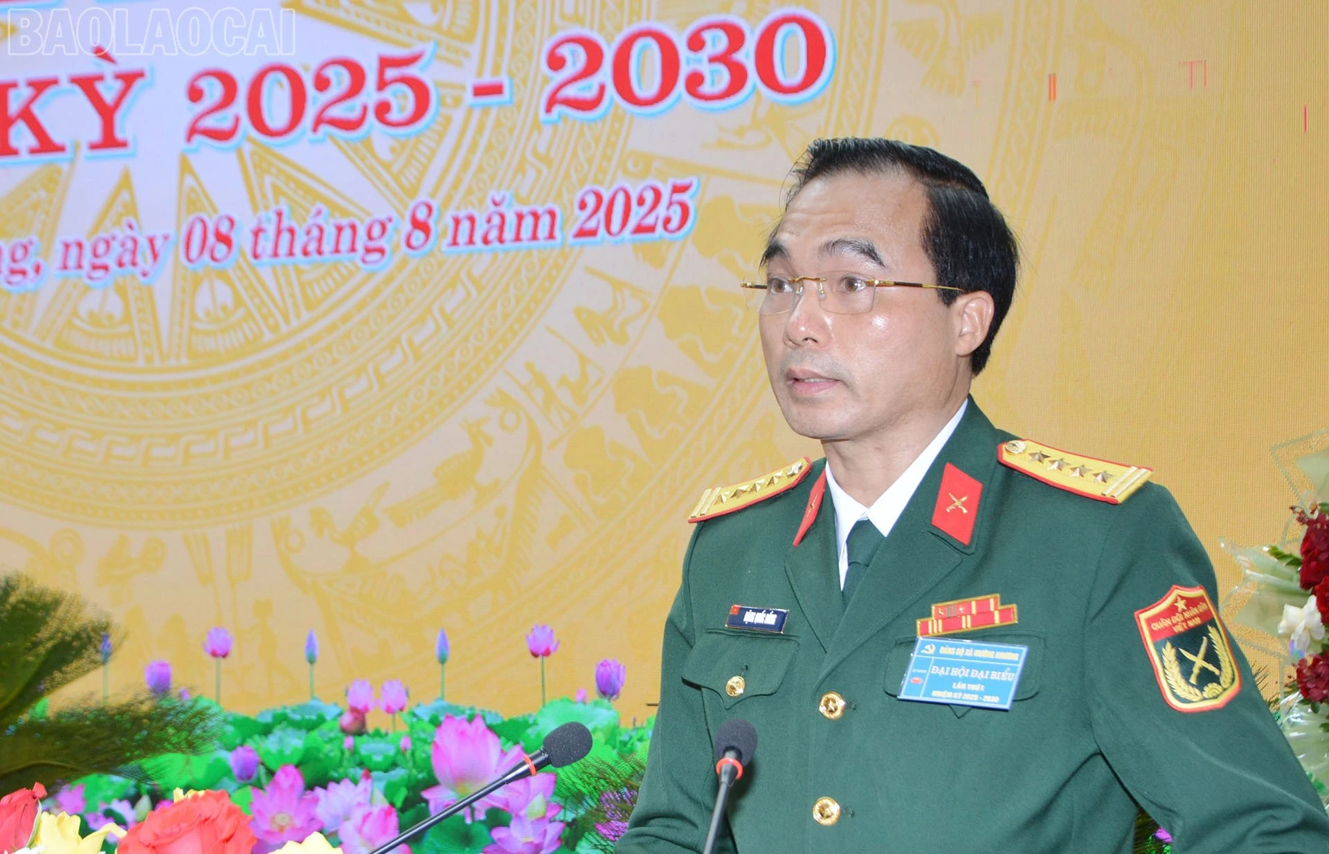 Đại tá Đặng Quốc Đồng, Ủy viên Ban Thường vụ Tỉnh ủy, Chỉ huy trưởng Bộ Chỉ huy quân sự tỉnh phát biểu chỉ đạo đại hội.