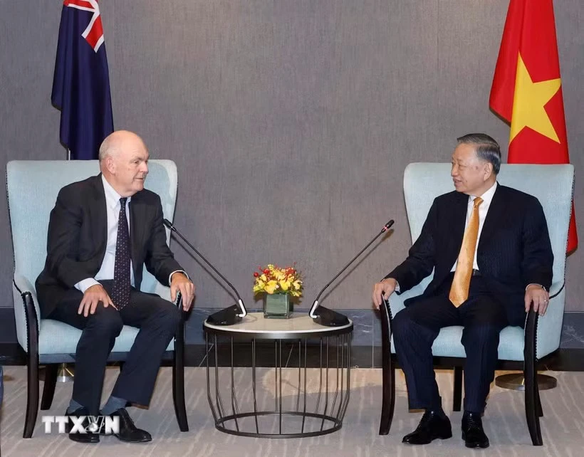 Tổng Bí thư, Chủ tịch nước Tô Lâm tiếp ông Steven Joyce, Quyền Chủ tịch Hội Hữu nghị New Zealand - Việt Nam. Ảnh: TTXVN