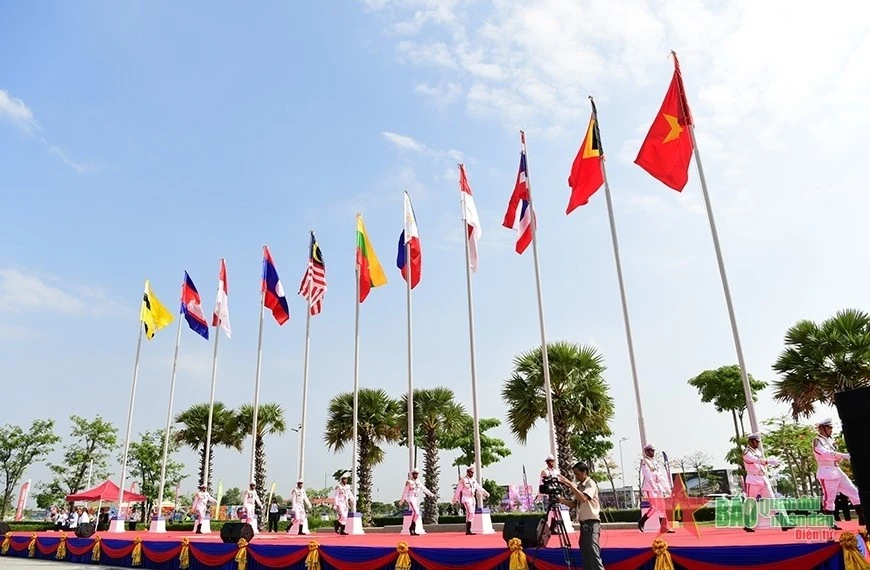 Nghi lễ thượng cờ tại SEA Games 32. Ảnh: qdnd.vn
