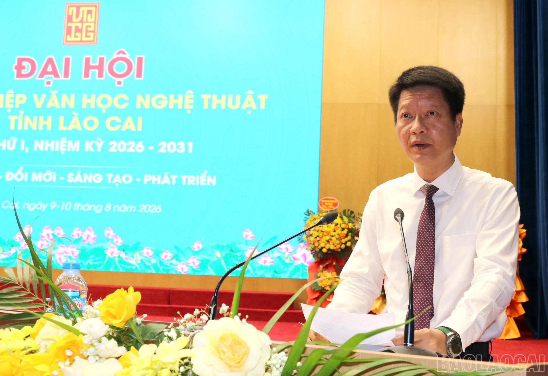 Đồng chí Nguyễn Thế Phước - Phó Bí thư Tỉnh ủy, Chủ tịch Ủy ban MTTQ Việt Nam tỉnh phát biểu tại đại hội.