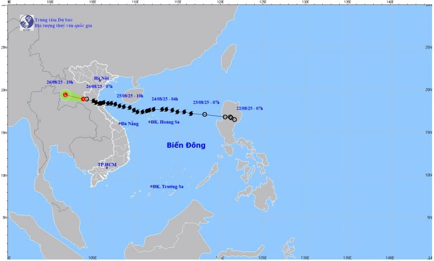 Bản đồ quỹ đạo bão số 5 lúc 8 giờ ngày 26/8/2025.