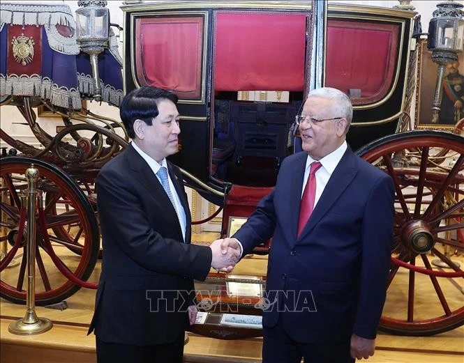 Chủ tịch nước Lương Cường và Chủ tịch Hạ viện Ai Cập Hanafy El-Gebaly tham quan trụ sở Hạ viện Ai Cập.