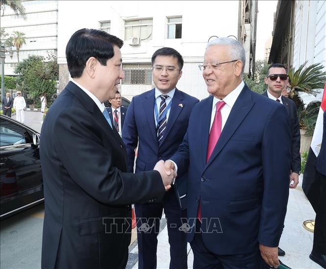 Chủ tịch Hạ viện Ai Cập Hanafy El-Gebaly đón Chủ tịch nước Lương Cường. Chủ tịch Hạ viện Ai Cập Hanafy El-Gebaly đón Chủ tịch nước Lương Cường.