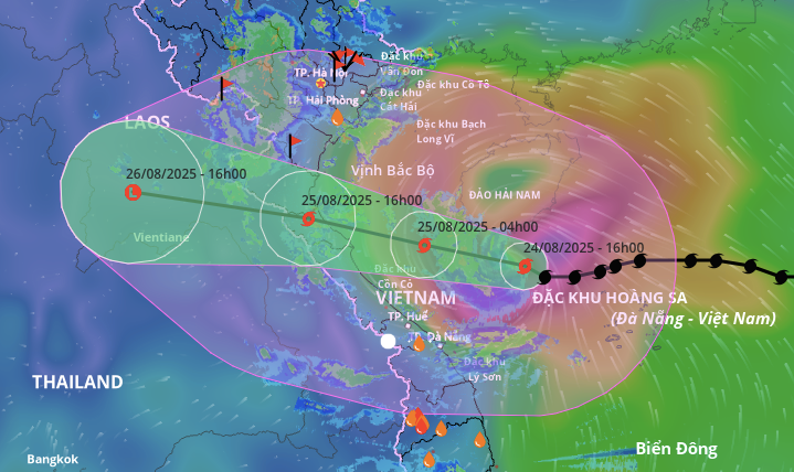 Bão số 5 là cơn bão mạnh, gây mưa nhiều trên diện rộng ở các địa phương thuộc miền Trung và miền Bắc. Ảnh: Hệ thống giám sát thiên tai Việt Nam. 24-8-bogiaoduc.png