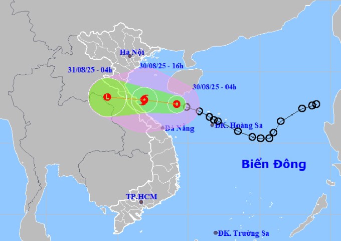 Dự báo đường đi và khu vực ảnh hưởng của áp thấp nhiệt đới. Ảnh: NHCMF Dự báo đường đi và khu vực ảnh hưởng của áp thấp nhiệt đới. Ảnh: NHCMF