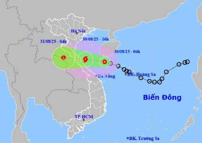 Dự báo đường đi và khu vực ảnh hưởng của áp thấp nhiệt đới. Ảnh: NHCMF