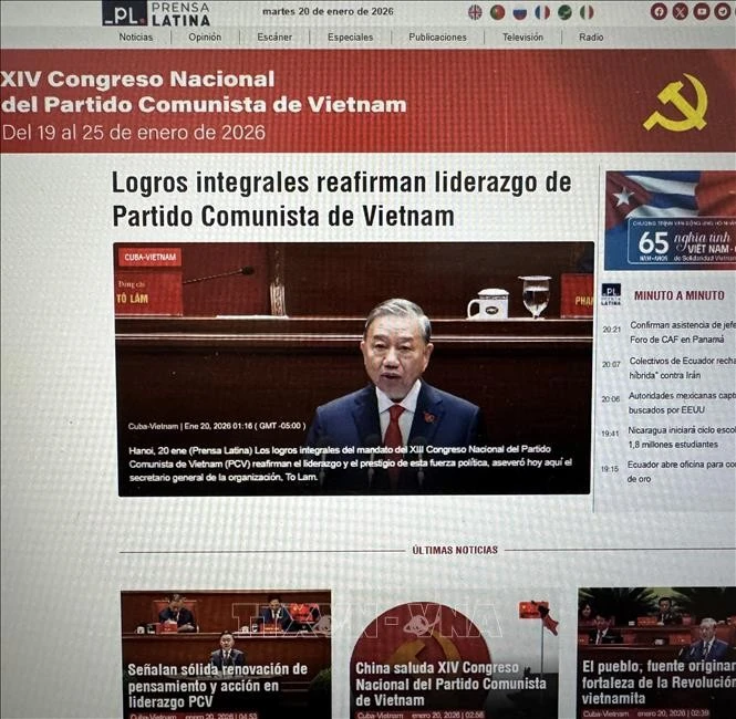 Hãng thông tấn Mỹ Latinh Prensa Latina của Cuba đưa tin về Đại hội XIV của Đảng Cộng sản Việt Nam. Ảnh chụp màn hình