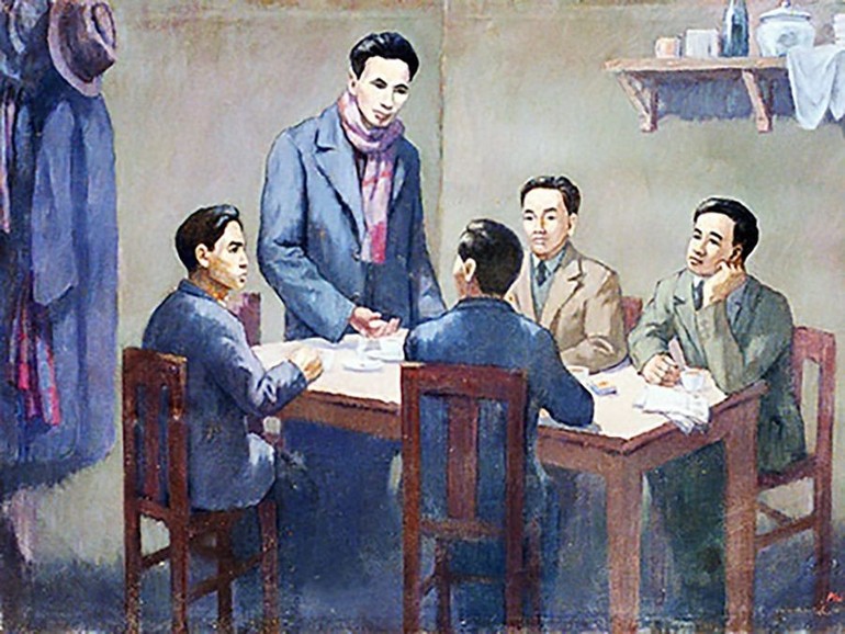 Hội nghị thành lập Đảng Cộng sản Việt Nam ngày 3/2/1930. (Ảnh chụp lại tranh của họa sĩ Phi Hoanh tại Bảo tàng Lịch sử quốc gia) Hội nghị thành lập Đảng Cộng sản Việt Nam ngày 3/2/1930. (Ảnh chụp lại tranh của họa sĩ Phi Hoanh tại Bảo tàng Lịch sử quốc gia)