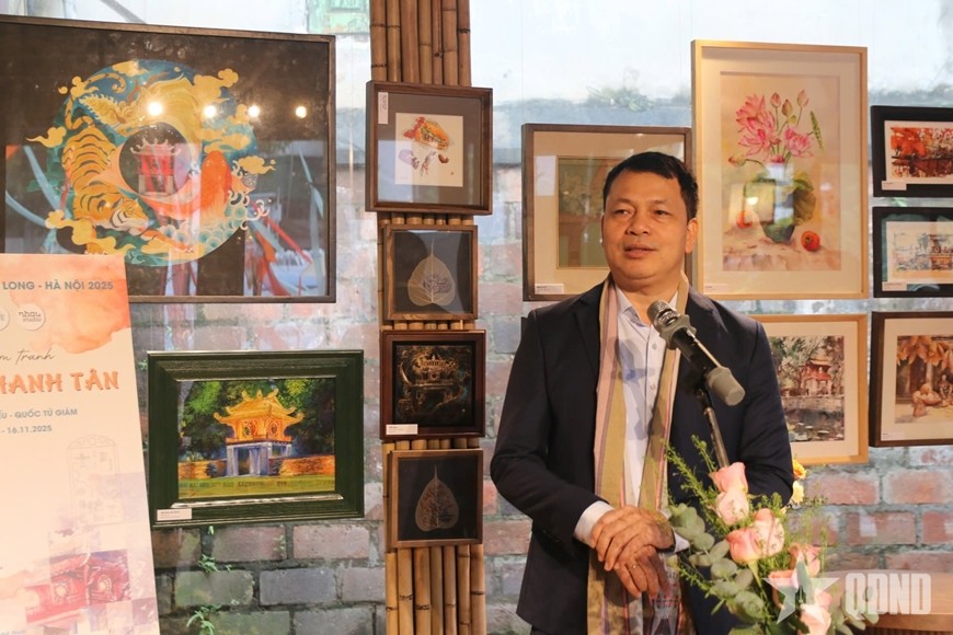 Ông Lê Xuân Kiêu, Giám đốc Trung tâm Hoạt động Văn hóa Khoa học Văn Miếu-Quốc Tử Giám phát biểu tại buổi lễ.