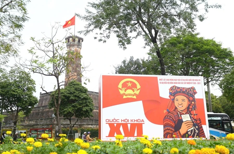 Pa nô tuyên truyền bầu cử đại biểu Quốc hội khóa XVI và đại biểu HĐND các cấp nhiệm kỳ 2026-2031 tại phường Ba Đình.