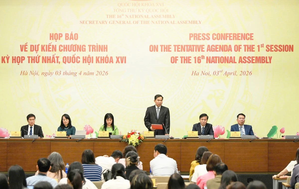 Quang cảnh họp báo về dự kiến chương trình kỳ họp thứ nhất, Quốc hội khóa XVI.