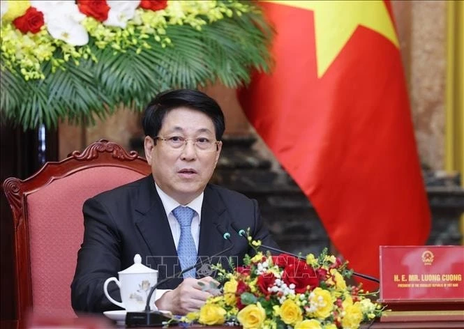 Chủ tịch nước Lương Cường phát biểu tại buổi tiếp.