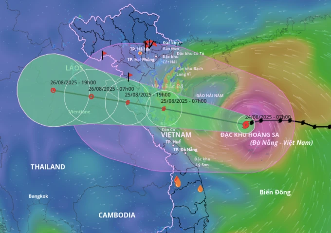 Dự báo hướng đi và vùng ảnh hưởng bão Kajiki. Ảnh: Hệ thống giám sát thiên tai