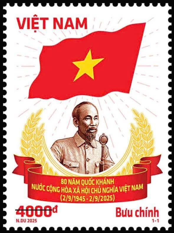 Mẫu tem thể hiện hình tượng Chủ tịch Hồ Chí Minh người khai sinh ra nước Việt Nam Dân chủ Cộng hòa được khắc họa bằng phong cách nghệ thuật đồ họa hiện đại, vừa trang nghiêm, vừa gần gũi.