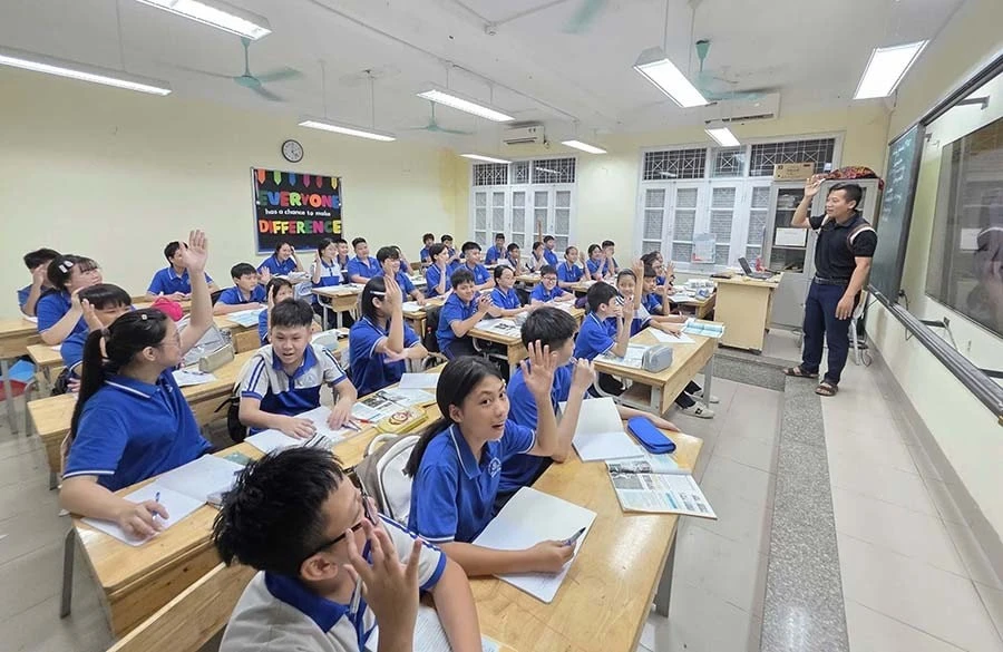 Một tiết học của học sinh Trường Trung học cơ sở Chương Dương (phường Hồng Hà, Hà Nội), ngày 9/9.