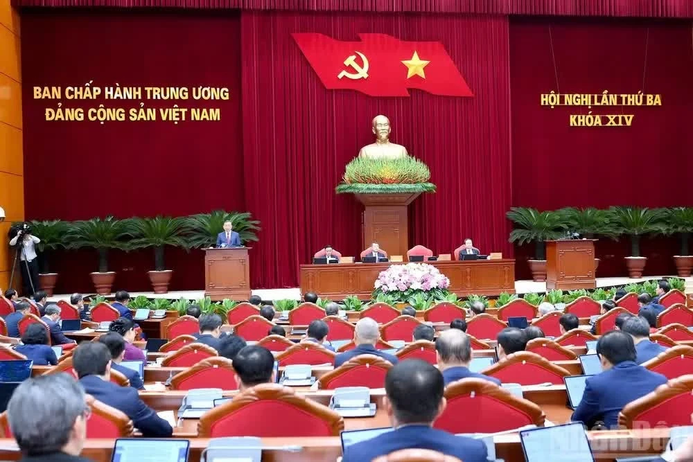 Quang cảnh Hội nghị lần thứ ba Ban Chấp hành Trung ương Đảng Cộng sản Việt Nam khóa XIV. (Ảnh: ĐĂNG KHOA)