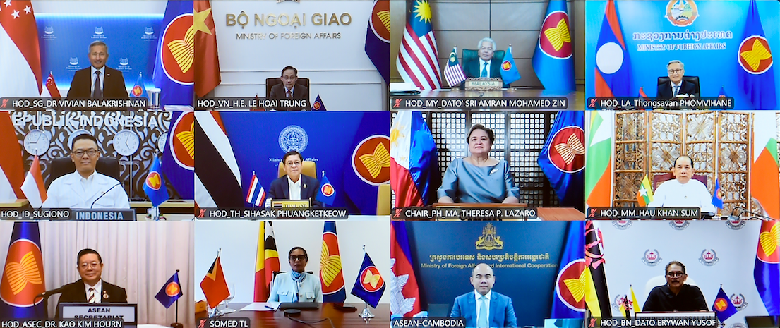 Các Bộ trưởng Ngoại giao ASEAN tại cuộc họp trực tuyến ngày 13/3.